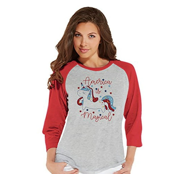 7 ate 9 Apparel Girls 4th of July Unicorn Red Baseball Tee 7 ate 9 Apparel Girls 4th of July Unicorn Red Baseball Tee